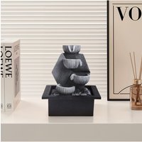 H&O Direct Tabletop Resin Fountain Water Feature Decoration LED Light in Grey