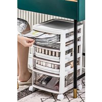 H&O Direct 4-tier Cosmetic Drawer Storage Trolley Mobile Rolling Utility Cart in White