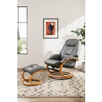 H&O Direct Modern Style Leather Soft Recliner with Footstool in Grey