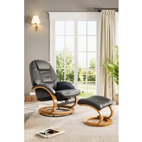H&O Direct Modern Style Leather Soft Recliner with Footstool in Black