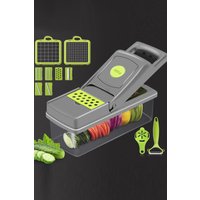 H&O Direct 14ps Kitchen Multifunctional Food Slicer Chopper Cutter Set with 8 Blades,Peeler in Grey