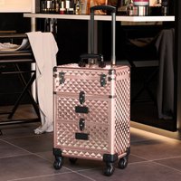 SHEONLY Professional 3-in-1 Rolling Cosmetic Cases Makeup Trolley Nail Luggage Storage Organizer in Gold