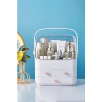 SHEONLY Makeup Desktop Organizer Holder Cosmetic Storage Box with Portable Handle in White
