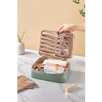 SHEONLY Travel Toiletry Bag Travel Makeup Bag for Women & Girls Portable Cosmetic Bag For Home Dormitory (with Brush Holder) in Green