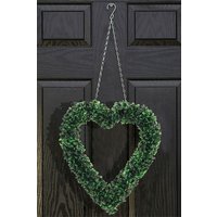Living and Home Artificial Boxwood Green Leaves Heart Shaped Wreath