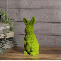 Living and Home Flocked Standing Rabbit Garden Ornament Resin Bunny for Lawn, Patio & Outdoor Decor in Green