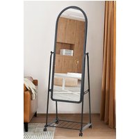 Living and Home 45cm W x 160cm H Arched Adjustable Angle Full-Length Mirror with Stand and Wheels in Black | Size: 45 cm W x 160 cm H