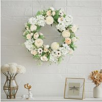 Living and Home Artificial Hydrangea Peony Mixed Wreath for Wedding Decor in White