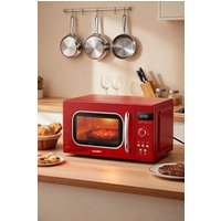 Living and Home 800w 20L Retro Style Microwave Oven with 8 Auto Menus, 5 Cooking Power Levels, and Express Cook Button in Light Red