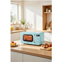 Living and Home 800w 20L Retro Style Microwave Oven with 8 Auto Menus, 5 Cooking Power Levels, and Express Cook Button in Mint