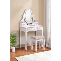 H&O Direct Makeup Vanity Desk Set with LED Lighting in White