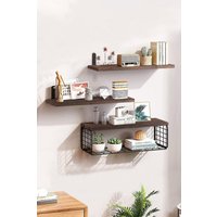 H&O Direct 3Pcs Wooden Wall Floating Shelves in Brown