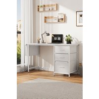 Living and Home Compact Computer Desk with Fabric Drawers and Side Storage Bag in White