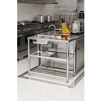 Living and Home One Compartment Stainless Steel Kitchen Sink with Shelves and Drainboard in Silver