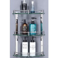 Living and Home 3-Tier Wall Mounted Corner Tempered Glass Shower Shelf Caddy with Rail Bathroom in Silver