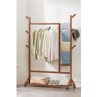 Living and Home Bamboo Clothes Rack Coat Garment Holder with Bottom Shelf Shoe Clothing Organizer in Brown