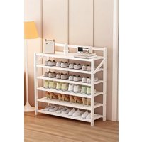 H&O Direct 6-Tier Foldable Bamboo Shoe Rack in White
