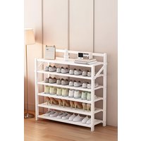 Living and Home 6-Tier Bamboo Foldable Shoe Rack Entrance Shoe Storage in White