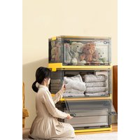 Living and Home 3Pcs Collapsible Storage Box Large Size Stackable Clear Plastic Storage Box With Wheel in Yellow