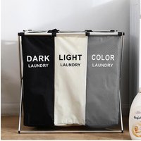 Living and Home 3 Compartments Dirty Clothes Basket Waterproof Dirty Clothes Basket Foldable Storage Bucket Portable Laundry Basket