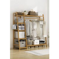 Bamboo Bedroom Garment Clothes Rack 7 Tier Storage Shelf Coat Clothing Hanging Rack