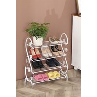 Living and Home 4 Tier Iron Shoe Organizer Entryway Rustproof Shoe Stand in White
