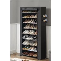 Living and Home 10 Tier Simple Dustproof Multi-Layer Fabric Storage Artifacts Shoe Rack w/ Door in Black