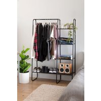 Living and Home Metal Freestanding Garment Rack With 4 Shelves in Black
