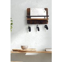 Living and Home 2-tier Rustic Paulownia Door Wall Key Holder with 5 Hooks in Brown