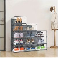 12Pcs Stackable Foldable Boxes Shoes Organizer Clear Plastic Shoe Storage Box