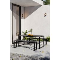 Outdoor Wooden & Metal Table & Benches Set