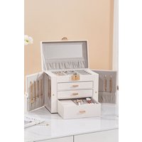 SHEONLY Women's Jewellery Storage Box Organizer Case Mirror Necklace Ring Earrings Organizer in White