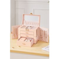 SHEONLY Women's Large Capacity Jewellery Box Organizer with Mirror & Lockable in Pink