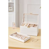 SHEONLY Women's 4-Tier Jewellery Storage Box with Transparent Lid in White