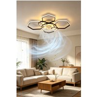 Living and Home Remote Control Geometrical Ceiling Mount LED Fan Light in Black