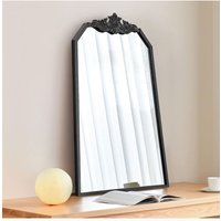 Living and Home 60cm W x 90cm H Black Wave Carved Metal Framed Decorative Wall Mirror Makeup Mirror | Size: 60 cm W x 90 cm H