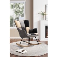 H&O Direct Patchwork Tufted Linen Upholstered Rocking Chair