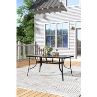 H&O Direct Tempered Glass Outdoor Coffee Table with Parasol Hole in Black