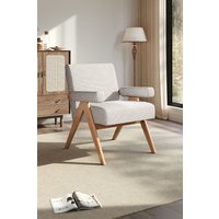 H&O Direct Beige Linen Upholsteried Wooden Armchair