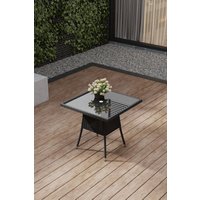 Living and Home Garden Wicker Tempered Glass 4 Seater Dining Table with Parasol Hole in Black