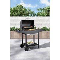 Garden Sanctuary Outdoor Garden Charcoal BBQ Grill with Side Table in Black