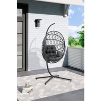 Garden Sanctuary Freestanding Woven Outdoor Hanging Chair with Cushion in Dark Grey