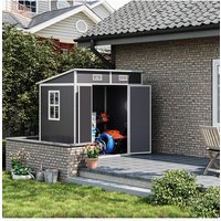 Living and Home 6x4FT Outdoor Grey Plastic Garden Tool Shed with Waterproof Sloped Roof, Lockable Door, Ventilation Window & Vents in Light Grey
