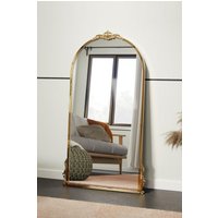 Living and Home 60cm W x 120cm H Gold Floral Carved Metal Frame Arch Wall Mirror Art Deco Vanity Mirror | Size: 60 cm W x 120 cm H