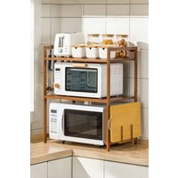 Living and Home 3-Tier Wooden Spice Rack Organizer Microwave Oven Rack with Hooks & Chopping Board Holder Kitchen Organizer Storage Shelf in Natural