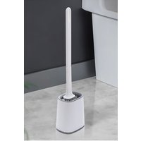 Living and Home Flexible Silicone Toilet Brush and Holder with Detachable Handle in White
