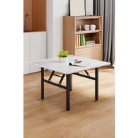Living and Home Square 80cm Folding Coffee Table Dining Table with Marble Effect Top in White
