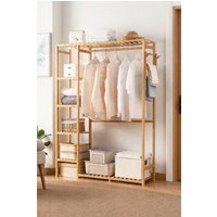 H&O Direct Wooden Clothes Rack with Hooks in Brown