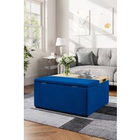 H&O Direct Blue Rectangle Velvet Storage Ottoman Stool