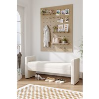 H&O Direct 2-Seat H-Shaped Teddy Upholstered Bench in White